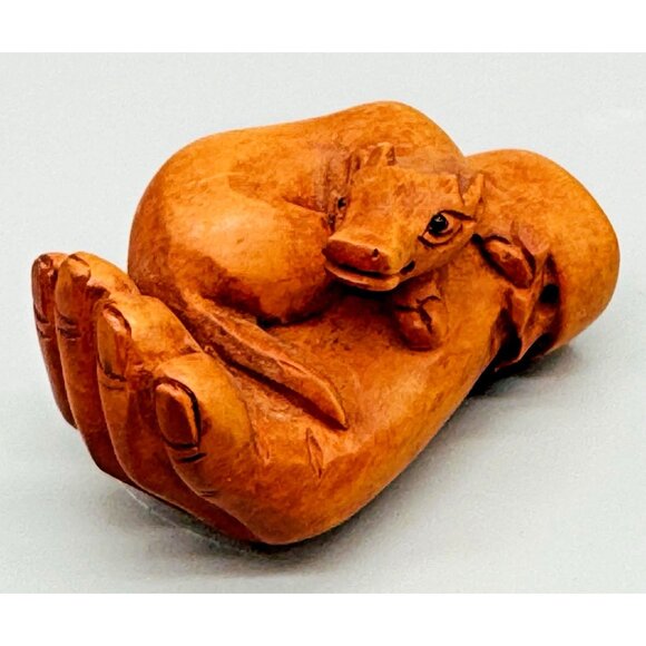 Unbranded Other - Netsuke Hand Carved Boxwood Cow Ox Toggle Luck Charm 2 inch Japanese Inro Ojime